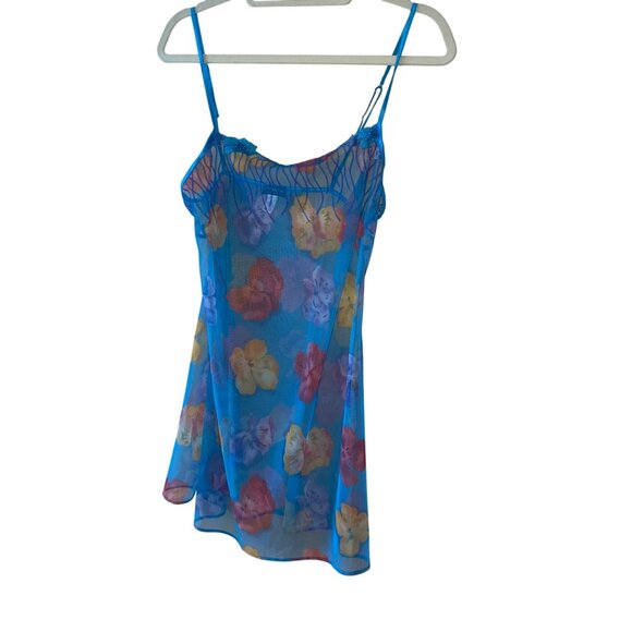 Cosabella Vintage Womens Nightgown Size L Blue Lingerie Slip Floral Sheer Mesh - Picture 3 of 16